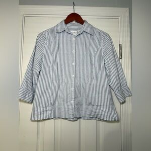 Preswick Moore Light Blue Striped Button Up Shirt 3/4 Sleeve Women's Medium M